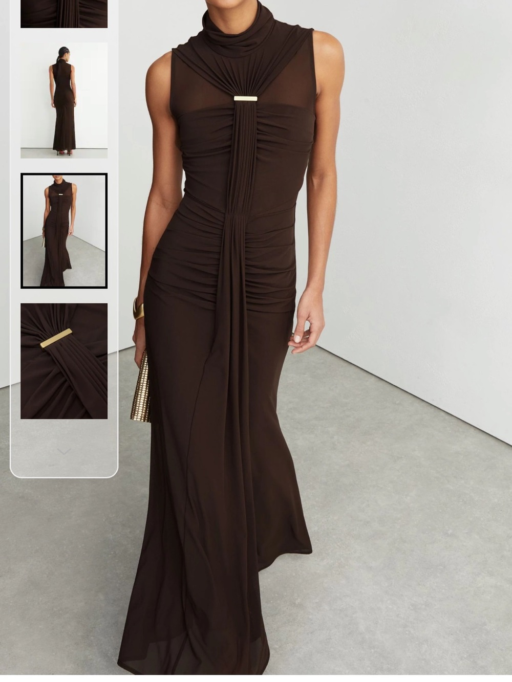 Reiss Chocolate Brown Colette Ruched Sleeveless Maxi Dress - Picture 2 of 9